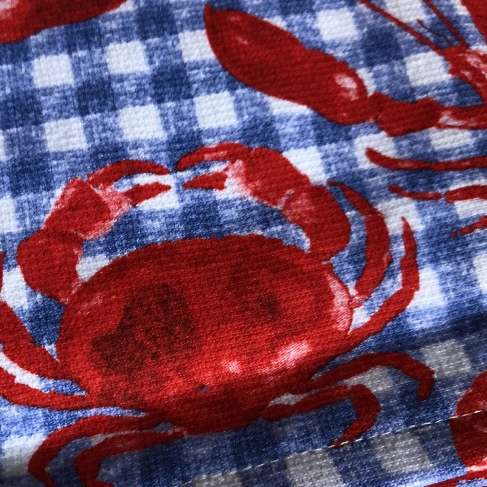 Lobster & Crab Blue Gingham Kitchen Towel - Red & Blue